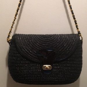 Black Straw Handbag Shoulder Bag.